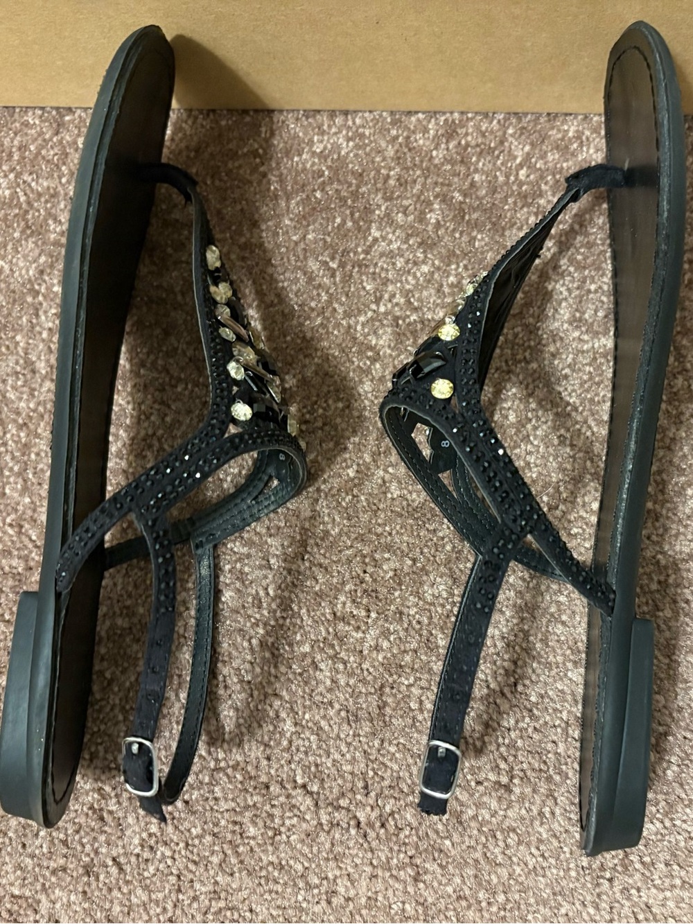 Zigi Soho Black Jeweled T-Strap Sandals - Picture 6 of 9